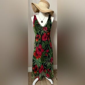 Tropical Green and Red Maxi Dress Resort Wear
